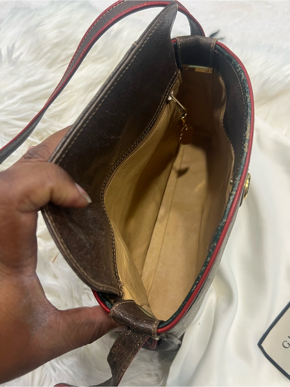 Gucci Monogram Crossbody Bag in Beige with Red Trim - Picture 15 of 17